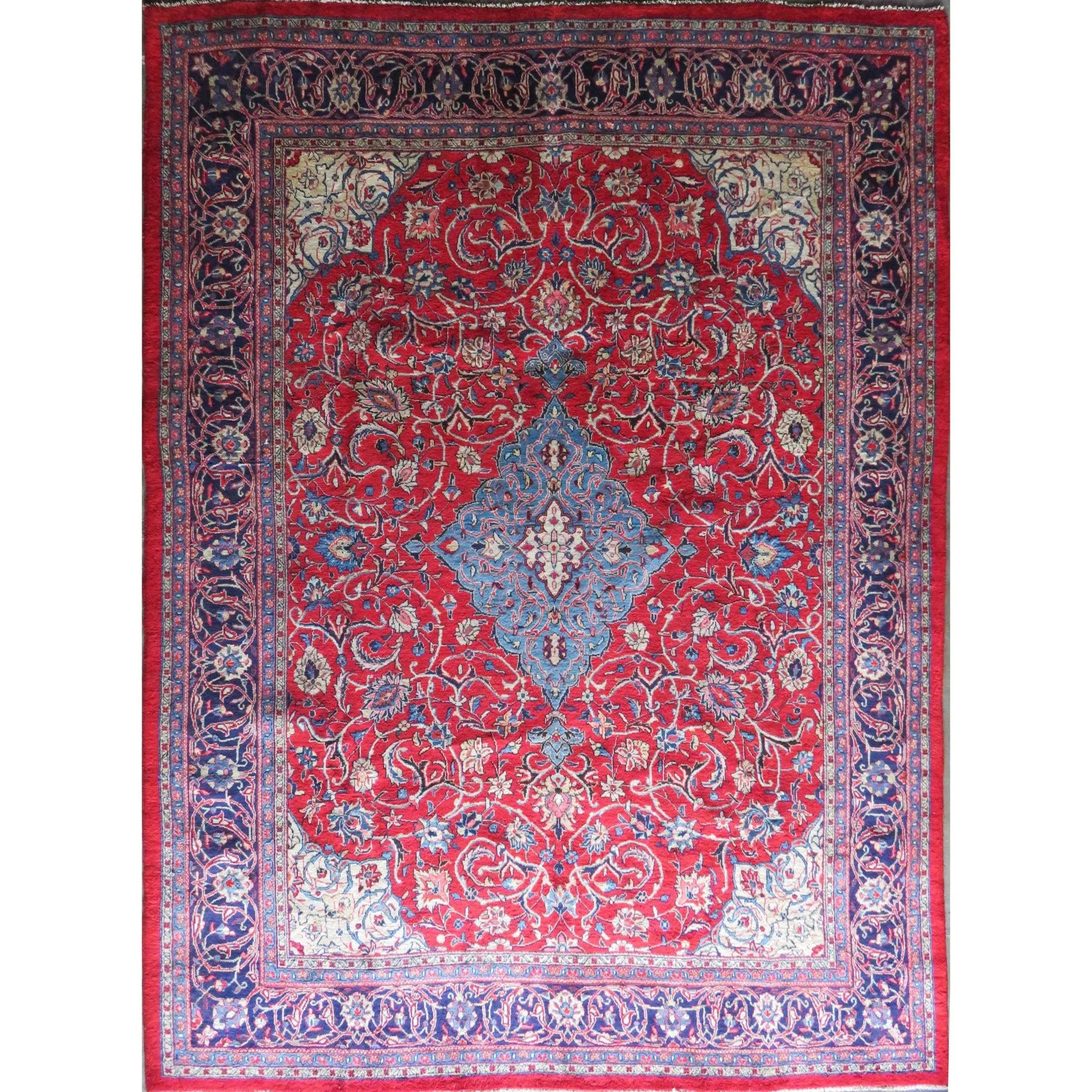 One Of The Kind Hand-Knotted Persian Wool Rug _ Luxurious Vintage Design, 13'2" x 9'4", Artisan Crafted